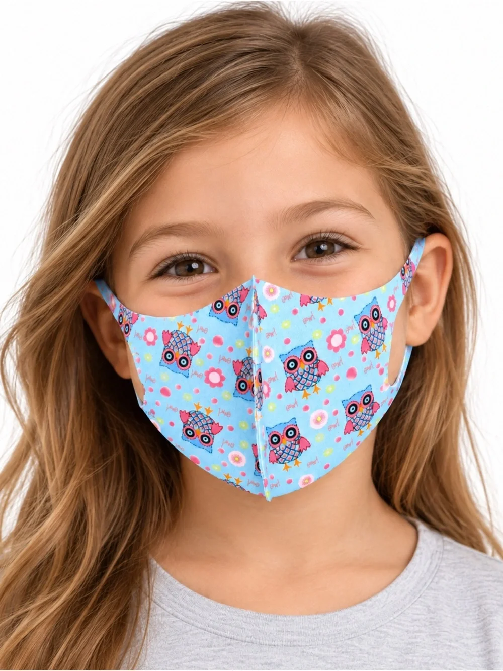 Kids Owl Print Reusable Face Mask - Light Blue